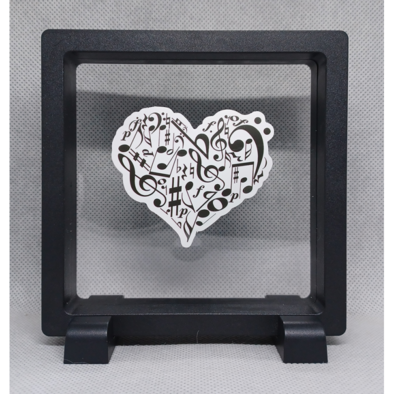 Muzieknoten Hart - Vierkante zwarte display 11x11 met sticker