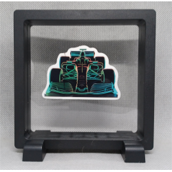 F1 wagen - Vierkante zwarte display 11x11 met neon sticker