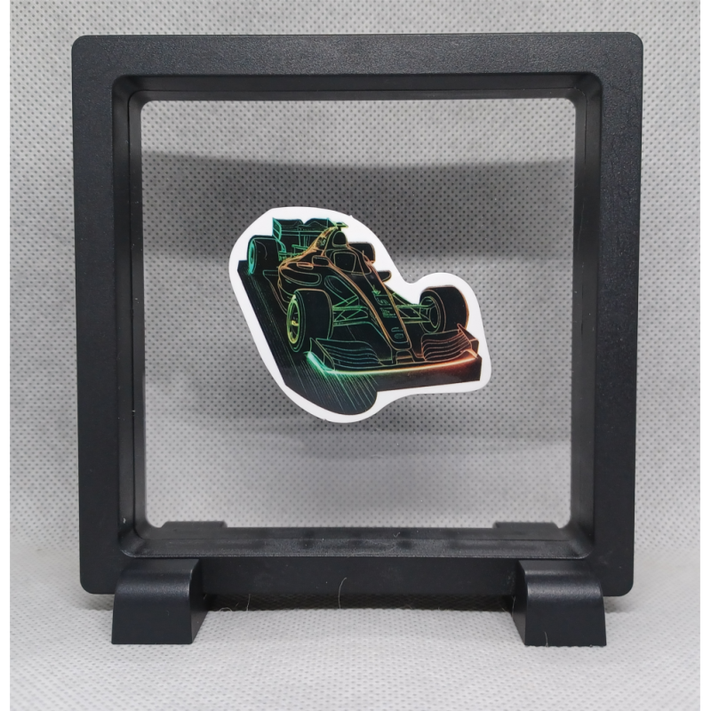 F1 Auto - Vierkante zwarte display 11x11 met neon sticker