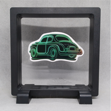 Kever Auto - Vierkante zwarte display 11x11 met neon sticker