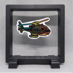 Helikopter - Vierkante zwarte display 11x11 met neon sticker