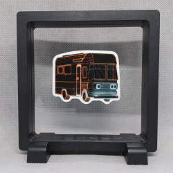 Oranje Caravan - Vierkante zwarte display 11x11 met neon sticker