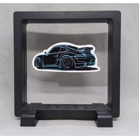 Racewagen - Vierkante zwarte display 11x11 met neon sticker