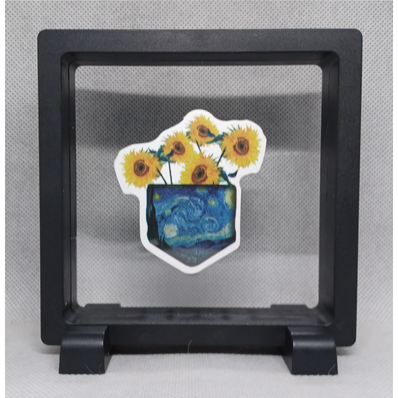 Sunflower Starry Night - Vierkante Zwarte Display 11x11 met sticker