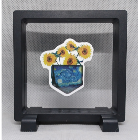 Sunflower Starry Night - Vierkante Zwarte Display 11x11 met sticker