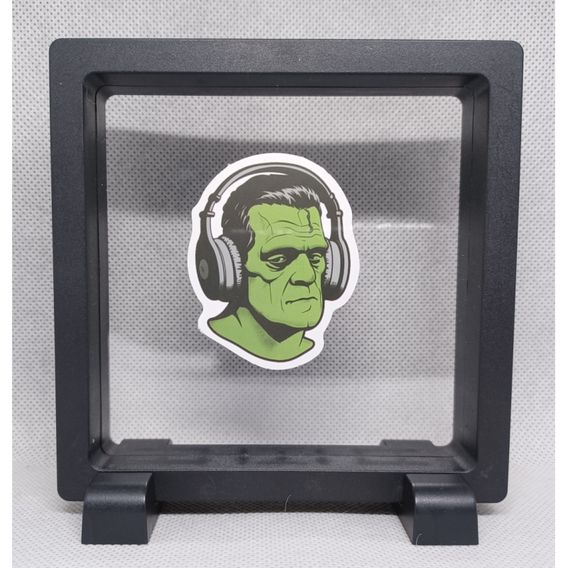 Frankenstein koptelefoon - Vierkante Zwarte Display 11x11 met sticker