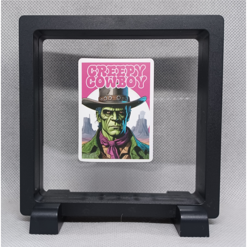 Creepy Cowboy - Vierkante Zwarte Display 11x11 met Frankenstein sticker