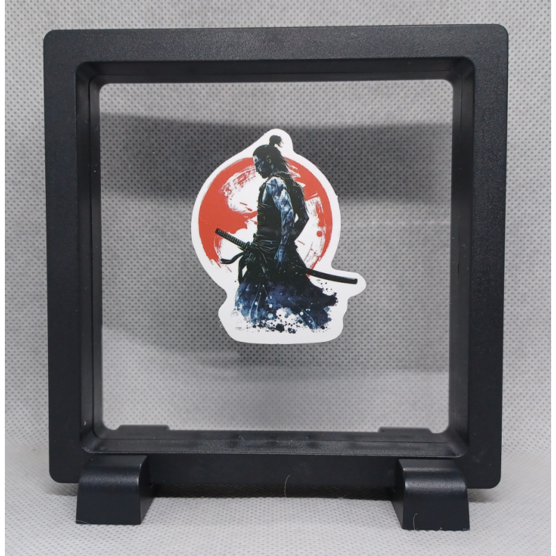 Samurai Blauw - Vierkante Zwarte Display 11x11 met samurai sticker