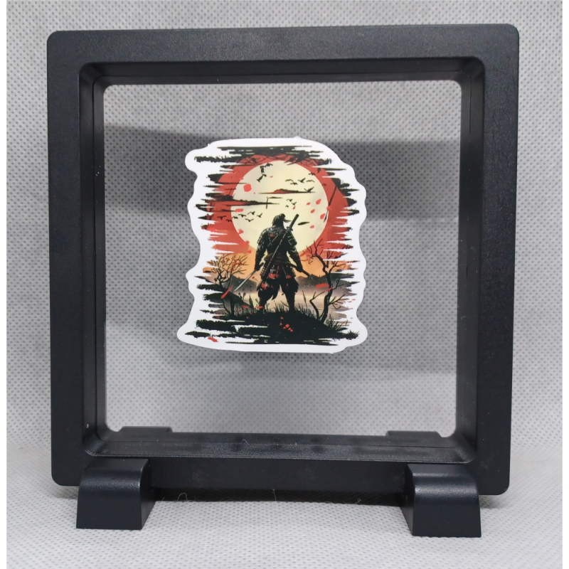 Samurai Landschap - Vierkante Zwarte Display 11x11 met samurai sticker