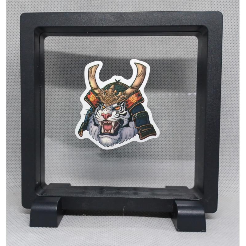 Samurai Tiger - Vierkante Zwarte Display 11x11 met samurai sticker