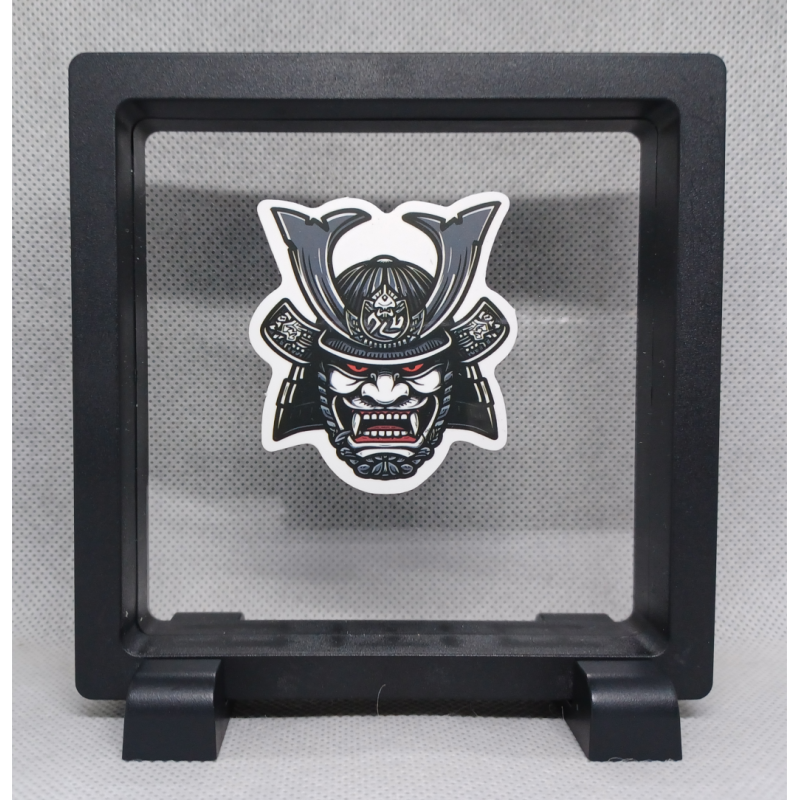 Grijze Samurai Masker - Vierkante Zwarte Display 11x11 met sticker