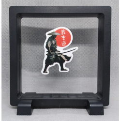 Samurai wit tekst - Vierkante Zwarte Display 11x11 met sticker