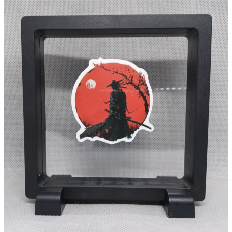 Lopende Samurai - Vierkante Zwarte Display 11x11 met sticker