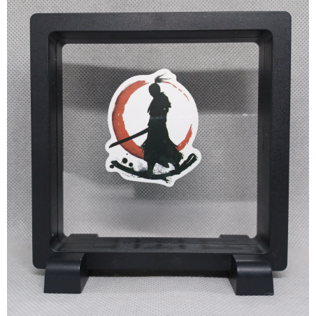 Samurai Silhouet - Vierkante Zwarte Display 11x11 met samurai sticker