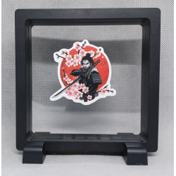 Samurai Kersenbloemen - Vierkante Zwarte Display 11x11 met sticker