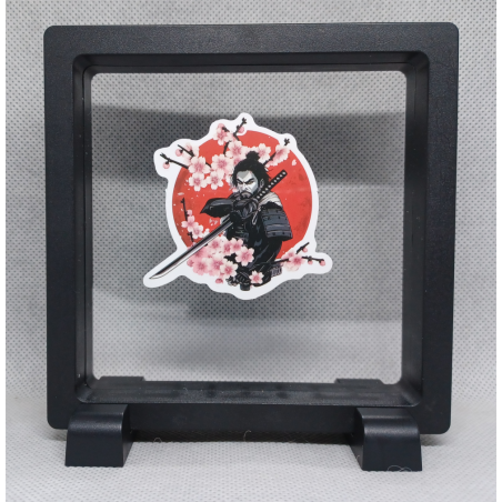 Samurai Kersenbloemen - Vierkante Zwarte Display 11x11 met sticker