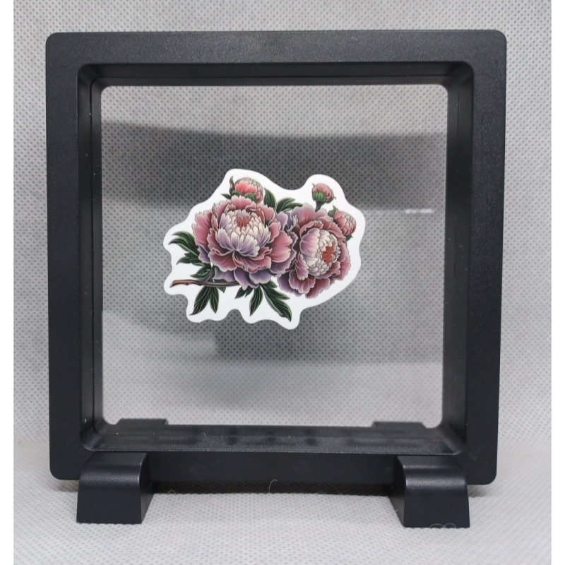 Roze Bloemen - Vierkante Zwarte Display 11x11 met samurai sticker