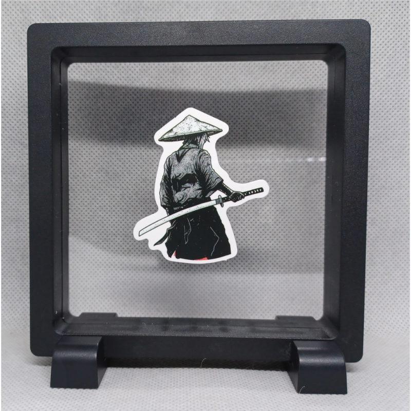 Samurai met hoed - Vierkante Zwarte Display 11x11 met sticker