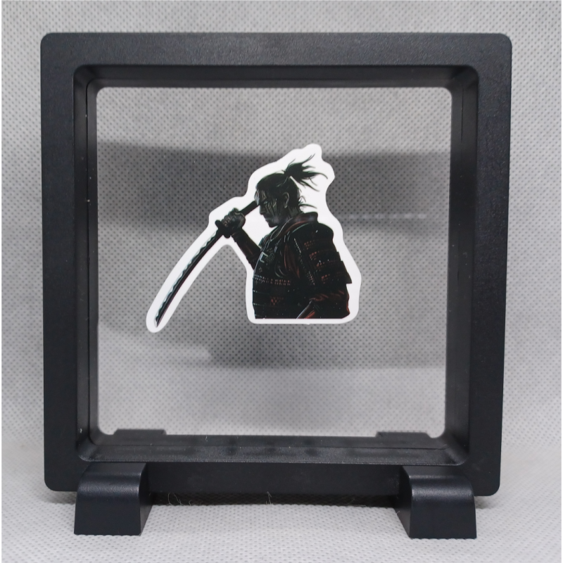 Samurai met Katana - Vierkante Zwarte Display 11x11 met sticker