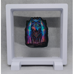 Spiritual Wolf - Vierkante Witte Display 11x11 met kleuren sticker