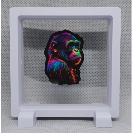 Chimpansee - Vierkante Witte Display 11x11 met kleuren sticker