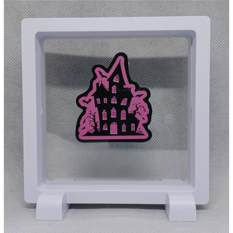 Spookhuis - Vierkante Witte Display 11x11 met roze magie sticker