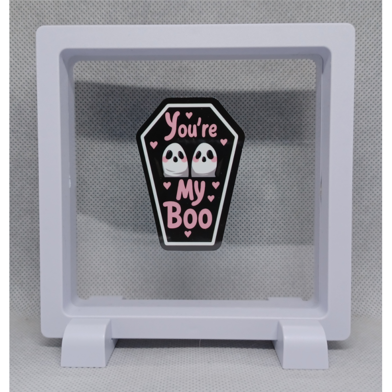 You`re my boo - Vierkante Witte Display 11x11 met roze magie sticker