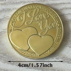 Munten Display - I love you 2 hartjes - Tekst - Goud - Afmetingen